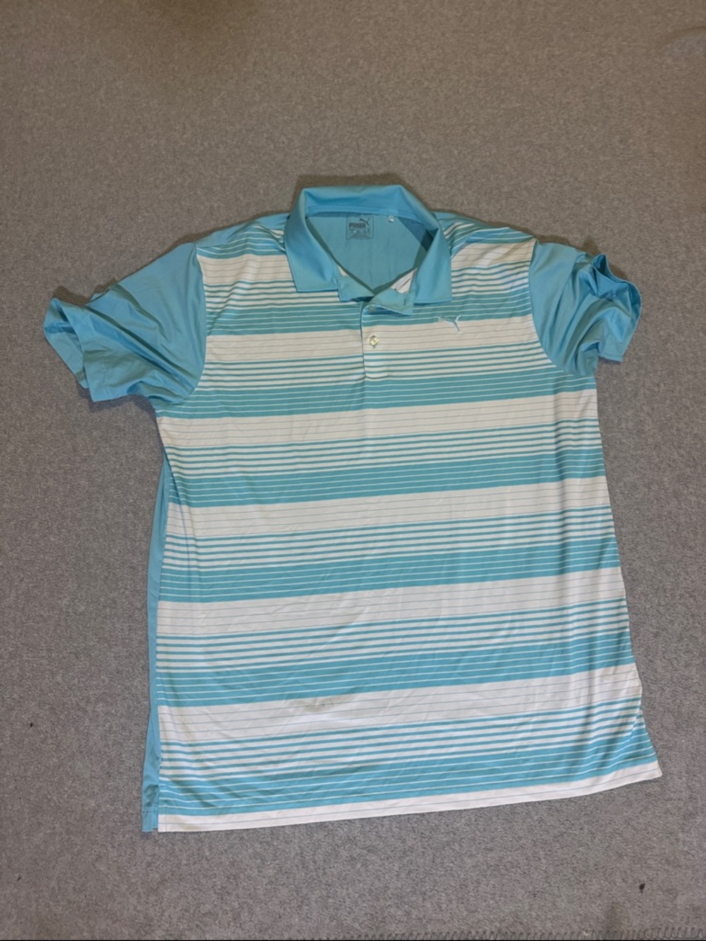 Puma Men’s L Light Blue & White Striped Golf Polo